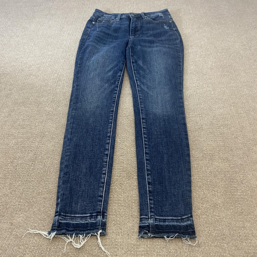 Judy Blue Skinny Jeans Womens 7/28 Blue Med Wash Mid Rise Stretch Fringe JB88417